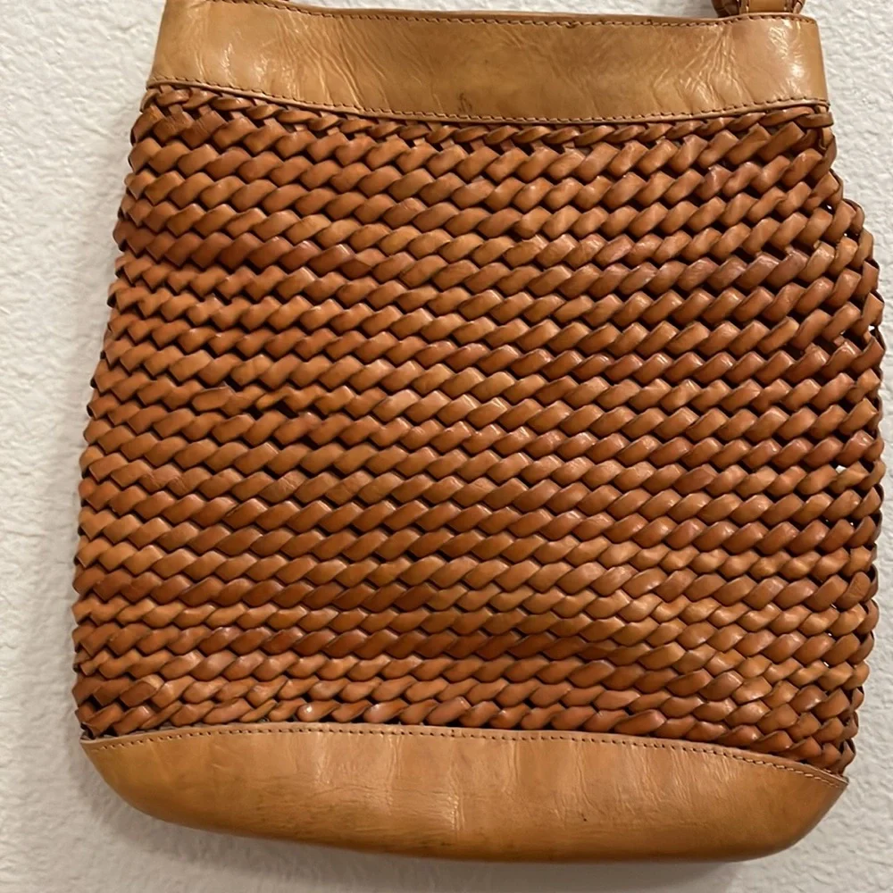 Woven Tan Leather Shoulder Bag